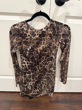 Express Leopard-Print Long Sleeve Top - Brown